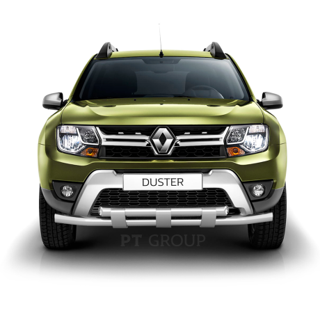 Защита переднего бампера двойная с пластинами d63/63мм (НПС) Renault Duster (2016-н.в.) купить недорого с доставкой в Долгопрудный