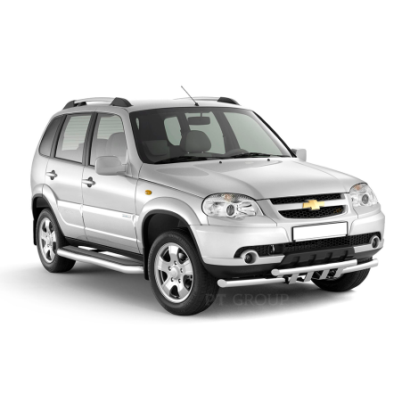 Защита переднего бампера двойная с зубьями d63/63мм Chevrolet Niv@ (2009-2020 г.в.) купить недорого с доставкой в Долгопрудный